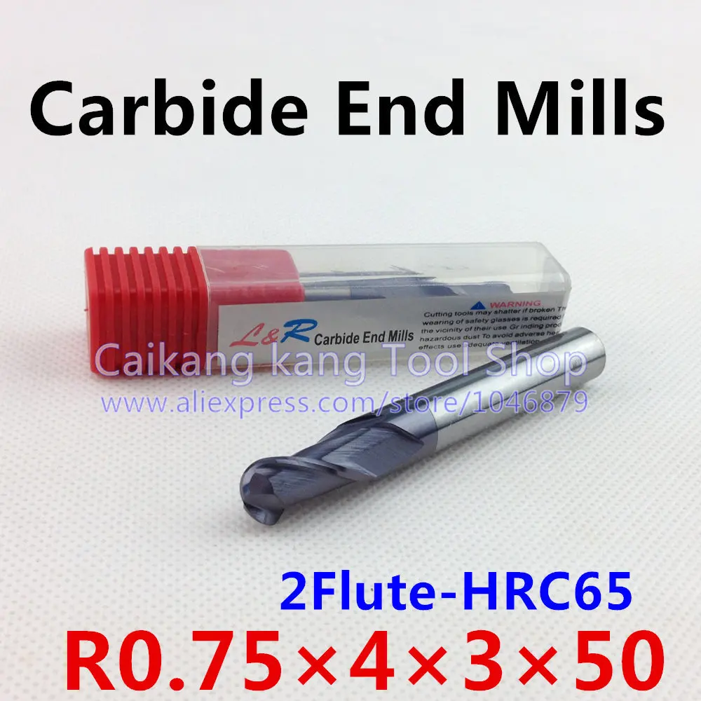 

New 2 Flute Head: 1.5mm Tungsten steel cutter Carbide Ball End Mills CNC milling Highest cutting hardness: 65HRC R0.75*4*3*50mm