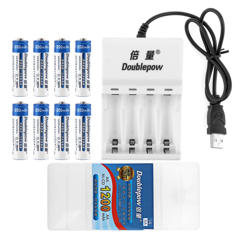 8 шт. Doublepow 1200 мАч Ni CD AA перезаряжаемая батарея + 4 слота USB AAA NiMH NiCD зарядное