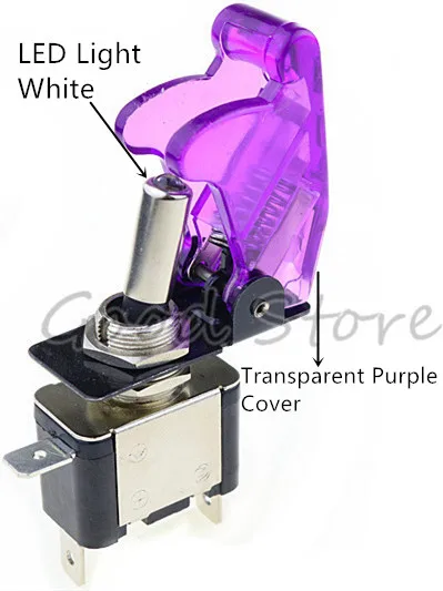 transparent purple Авто автомобиль Лодка Грузовик с подсветкой светодиодный тумблер с безопасности самолета Флип-крышка охранника Красный Синий Зеленый Желтый Белый 12V20A - Цвет: transparent purple