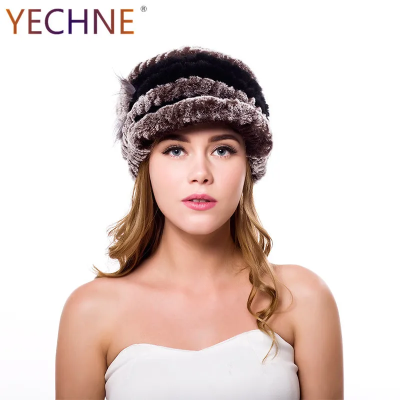 Женская зимняя трикотажная шапка YECHNE в естественную полоску|Женские Skullies и
