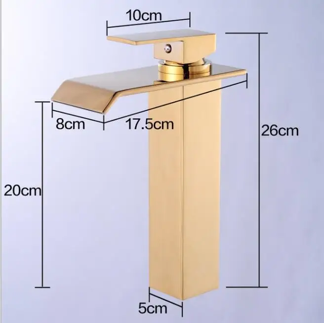 Бесплатная доставка высокий водопад Широкий носик Золотой стиль латунный
