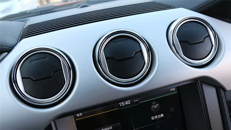YAQUICKA 3Pcs Car Interior Dashboard Central Air Conditioner Vent Ring Circle Trim Sticker Sequins For Ford Mustang 2015 2016 | Автомобили