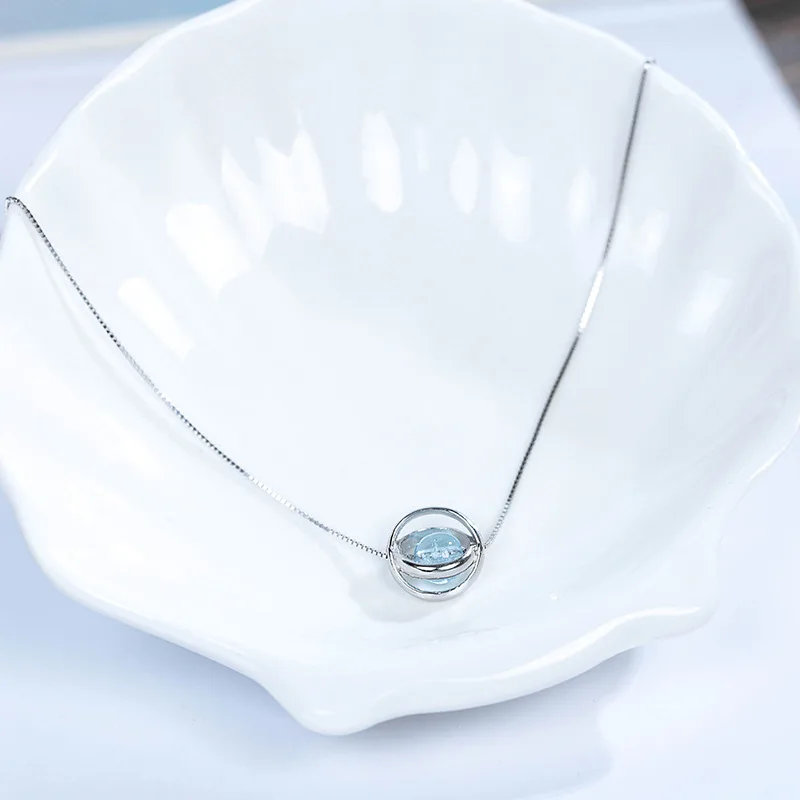 Серебряное колье 925 внешнее искусственное хрустальное ожерелье с подвеской