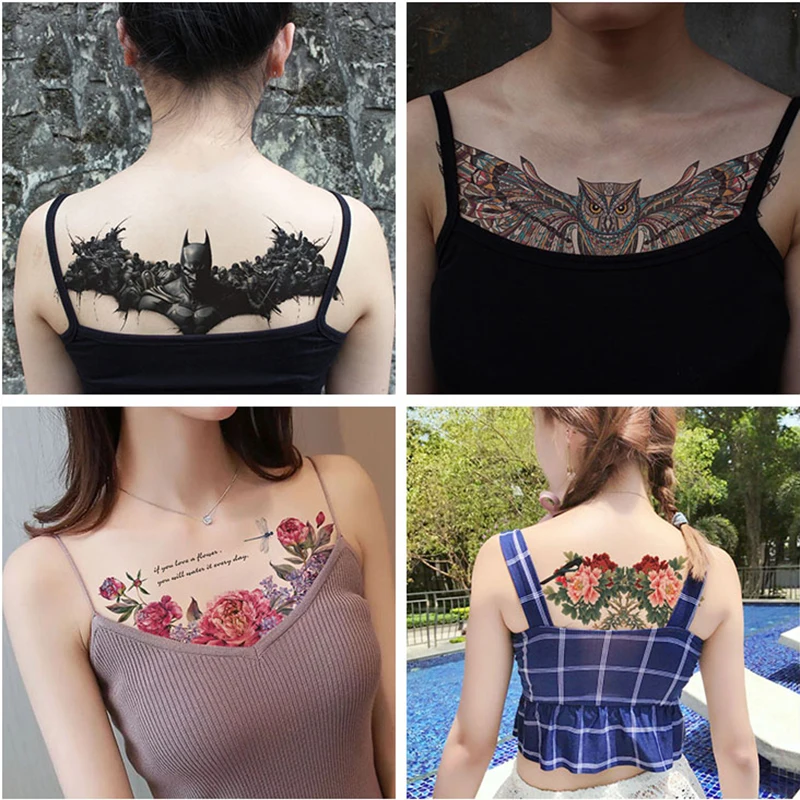 

New designs Chest Flash Tattoo large flower Earrings necklace shoulder arm Sternum tattoos henna body/back paint Under breast