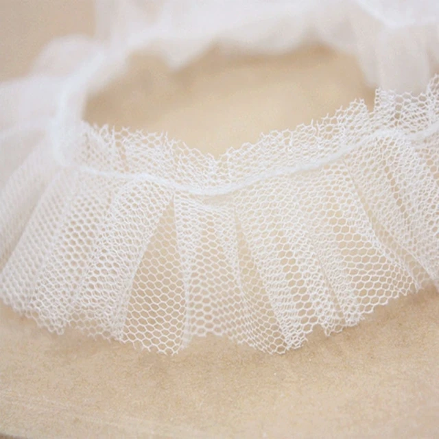 

30yards/lot White Mesh Pleated Lace fabric DIY Clothing accessories