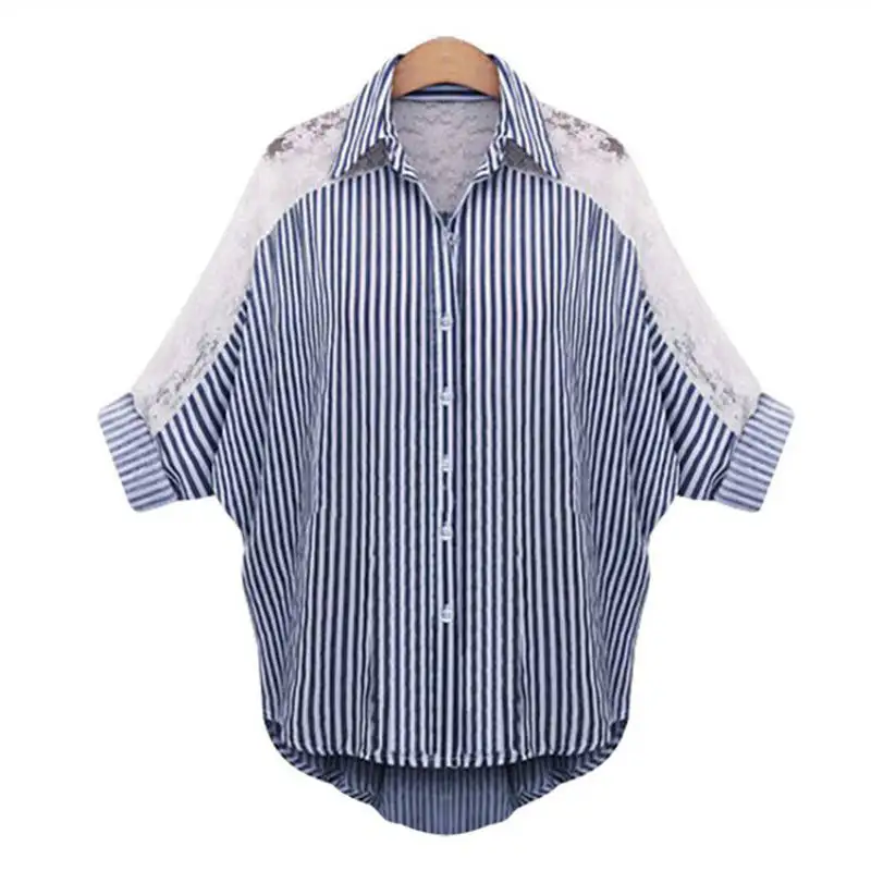 6XL Плюс Размер женская шифоновая блуза для женщин кружевная Лоскутная рубашка с