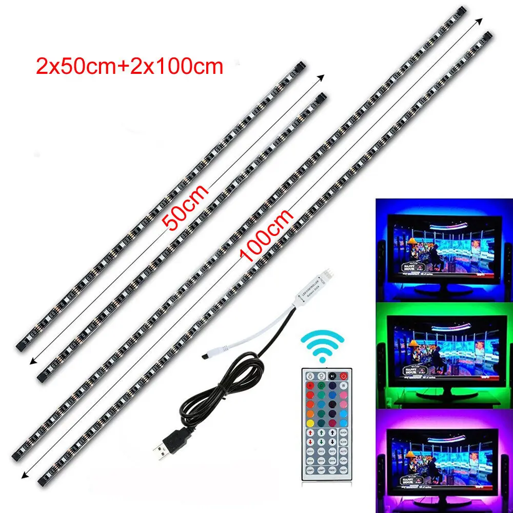 Светодиодный ТВ RGB полосы светильник SMD 5050 DC 5V USB Питание светодиодный лента ПК Подсветка ТВ фон Настенный декор светильник с 44-клавишным пультом управления