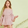 SHEIN детский розовый однотонный пляжный комбинезон с открытыми плечами для девочек, Boho, летний праздничный комбинезон с широкими штанинами и рукавами-воланами для детей