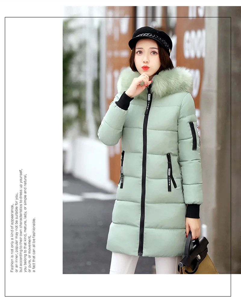 light green Новинка, зимний пуховик для женщин, утолщенная куртка, тонкий пуховик с капюшоном, длинный пуховик, теплые пальто YP0587 - Цвет: light green