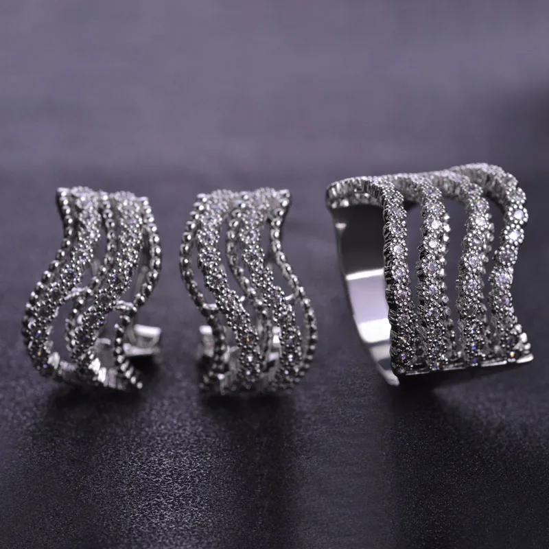 Dazz микро инкрустация кубический циркон серьги кольцо Ювелирные наборы золотой