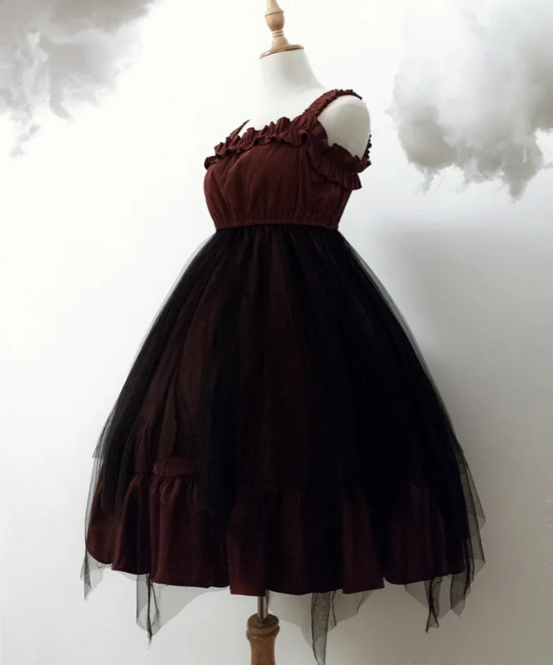 Dark Red Short Короткие Длинные готические платья Лолиты JSK с высокой талией темно-красное черное платье маскарадные костюмы - Цвет: Dark Red Short