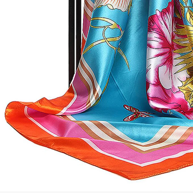 

Square Women Scarf Scarfs For Ladies Butterfly Flower Faux Silk Scarves For Women Winter Fashion Muslim Hijab Large Shawls New