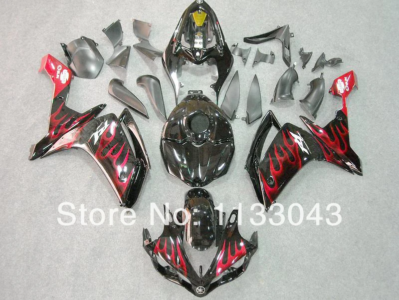 

Red flame black fairing kit for Yamaha YZF R1 07 08 YZF-R1 07-08 YZF1000 R1 07 08 YZF R1 2007 2008 fairings 6t44C +7GIFTS