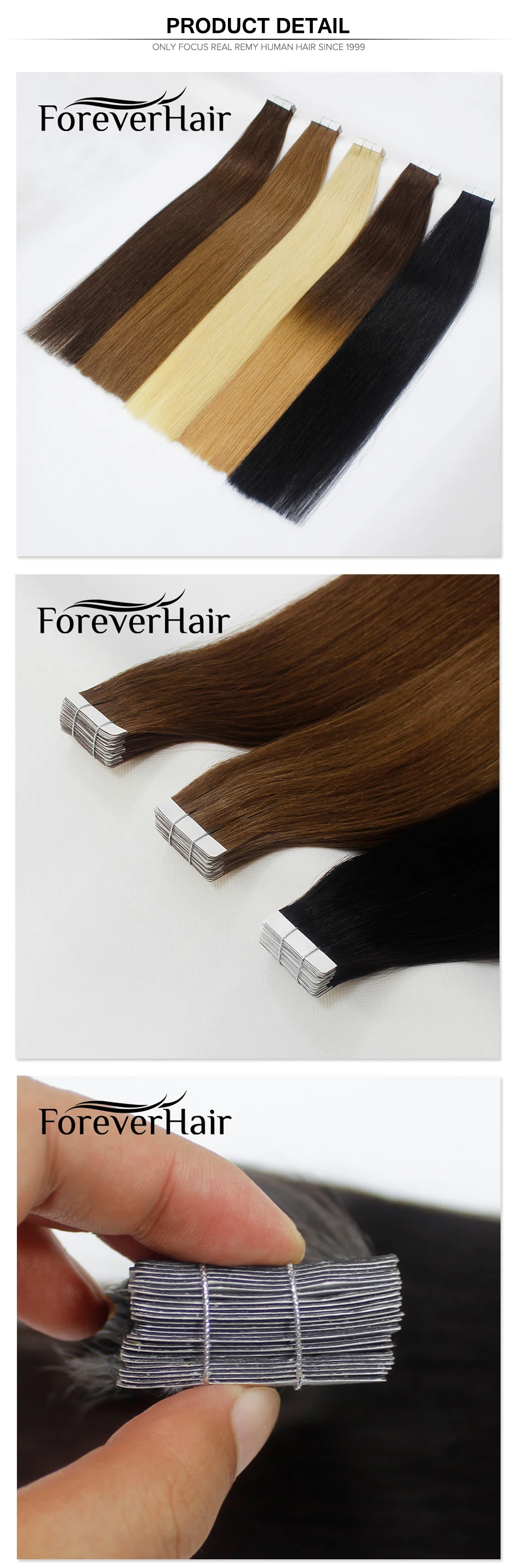 FOREVER HAIR Tape In человеческие волосы для наращивания 14, 16, 18, 20 искусственные волосы одинаковой направленности волос на Клейкой Ленте ПУ кожи Weft невидимые 20 шт