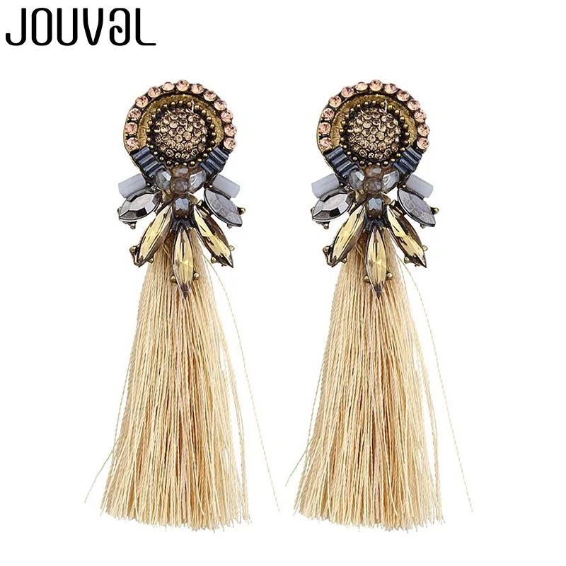 E1304-3 JOUVAL, трендовые серьги с кисточками со стразами для женщин, женские винтажные серьги с бахромой в богемном стиле, серьги-подвески, ювелирные изделия - Окраска металла: E1304-3