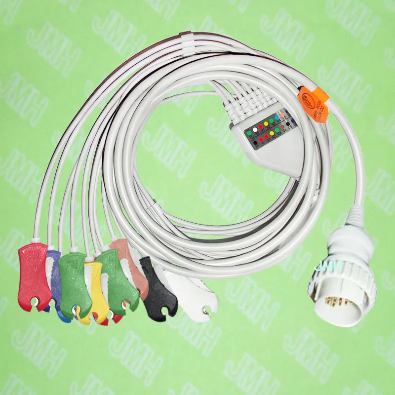 

Use for 16 pin Kanz103/106,Cardioline 3plus/60plus EKG Machine,One-piece 10 LEAD ECG cable and Din clip leadwires,IEC or AHA.