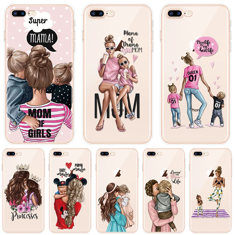 2018 Новый чёрный коричневый волос ребенка мама девушка чехол для iPhone 7 XR X XS Max 8 6s 6
