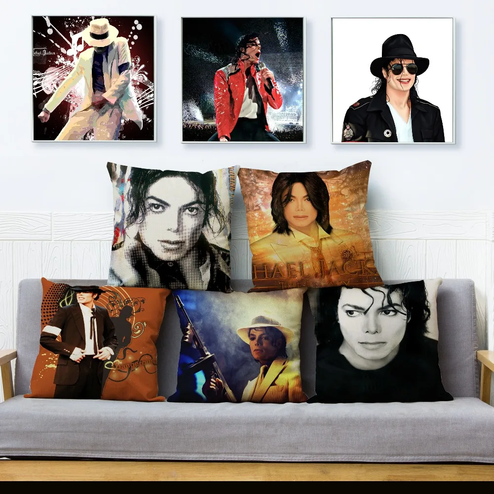 

Super Star Michael Jackson Print Cushion Cover 45*45cm Square Pillow Covers Beige Linen Pillows Cases Sofa Home Decor Pillowcase