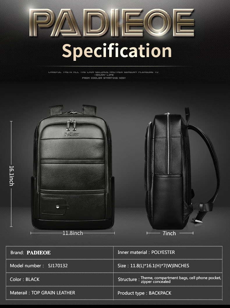 Padieoe Роскошные Брендовые мужские рюкзаки из натуральной кожи корейский школьный