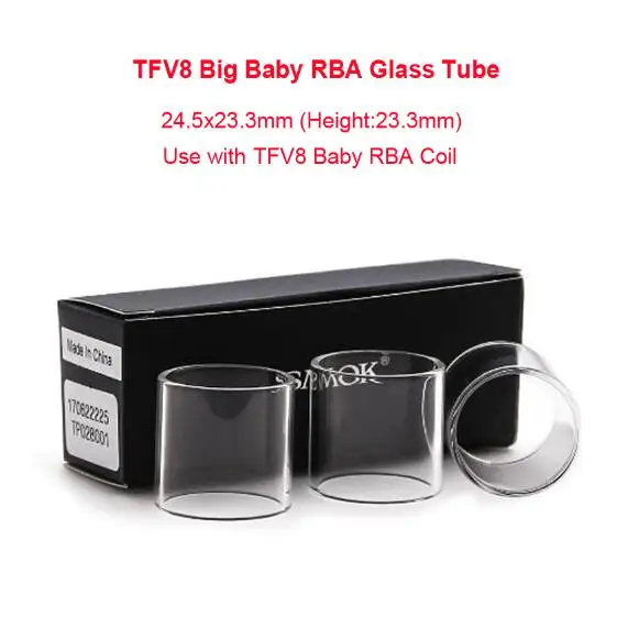 3pc RBA Glass Tube Стеклянный бак SMOK TFV8 для больших детей, 5 мл, 7 мл, чистый пирекс, замена прозрачного стекла для SMOK V8, распылитель для больших детей, испаритель - Цвет: 3pc RBA Glass Tube