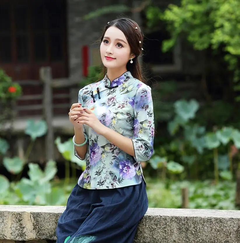 3 Китайские Топы Cheongsam для женщин весна лето Шанхай Тан одежда Женская Ретро винтажная рубашка женские китайские Топы TA1525 - Цвет: 3
