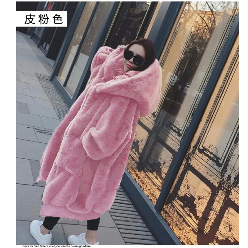 Oversize Winter Faux Fur Coat Women Parka Long  Faux Fur Jacket Coats Hoodies Loose Winter Outwear casaco feminino army green