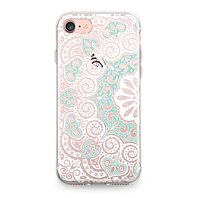 Soft TPU Phone Case for Iphone 7 7Plus Fashion Beautiful Floral Half Transparent Mandala White Lace Pattern Silicone | Мобильные