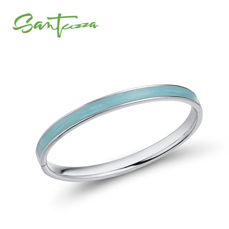 White Rhodium(Blue) SANTUZZA, женский браслет, простой, лаконичный, многоцветный, эмаль, браслет, высокое качество, вечерние, модные ювелирные изделия ручной работы - Окраска металла: White Rhodium(Blue)