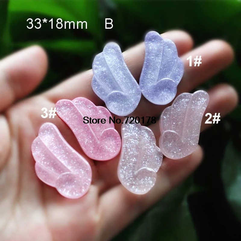 

flatback resin glitter Angel Wings cabochons kawaii for DIY Embellishments 33*18mm 30pairs YZR555B