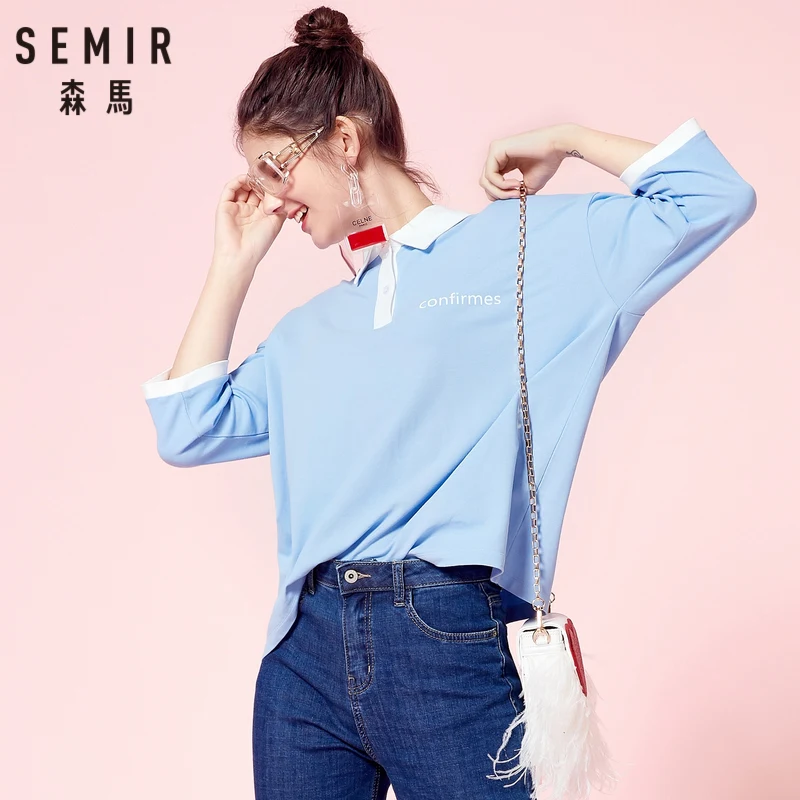 SEMIR женская рубашка-поло из 100% хлопка с рукавом 3/4 контрастным принтом