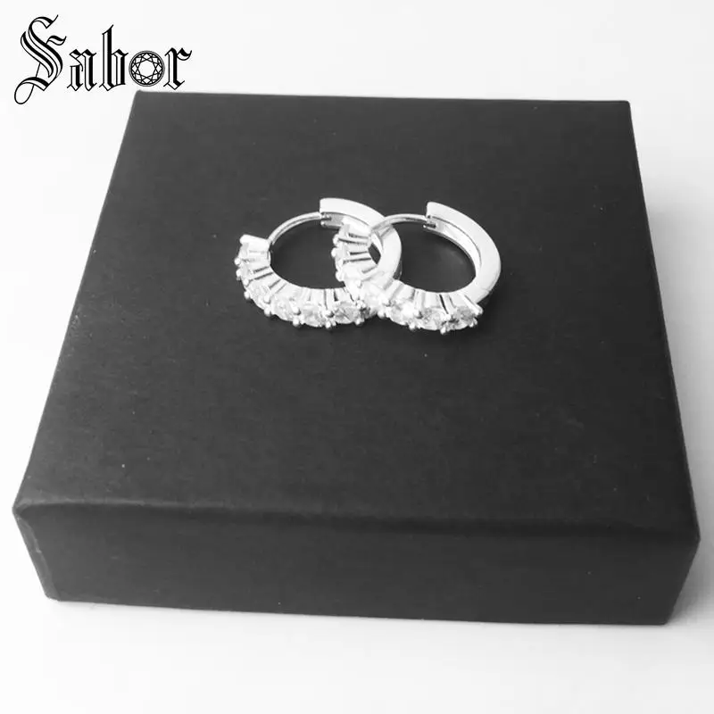 Женские серьги кольца с фианитами серебристого цвета|Серьги-кольца| |