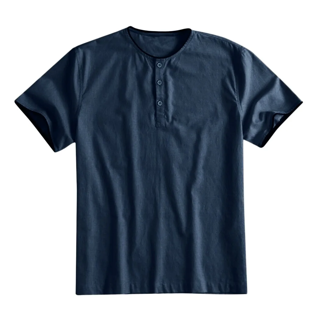 Camisetas hombre мужское мешковатое однотонное хлопковое белье рубашка с короткими рукавами и пуговицами, большие размеры, топы, блузка, S-2XL, camiseta