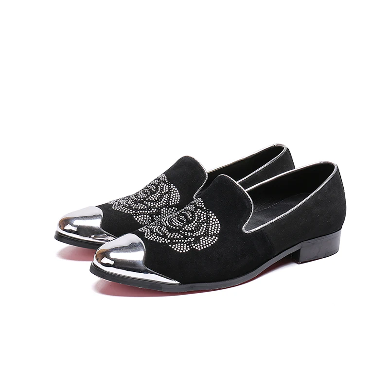 

New Round toe and White crystal handmade men loafers men fashion Formal Shoes party dress shoes men's flats