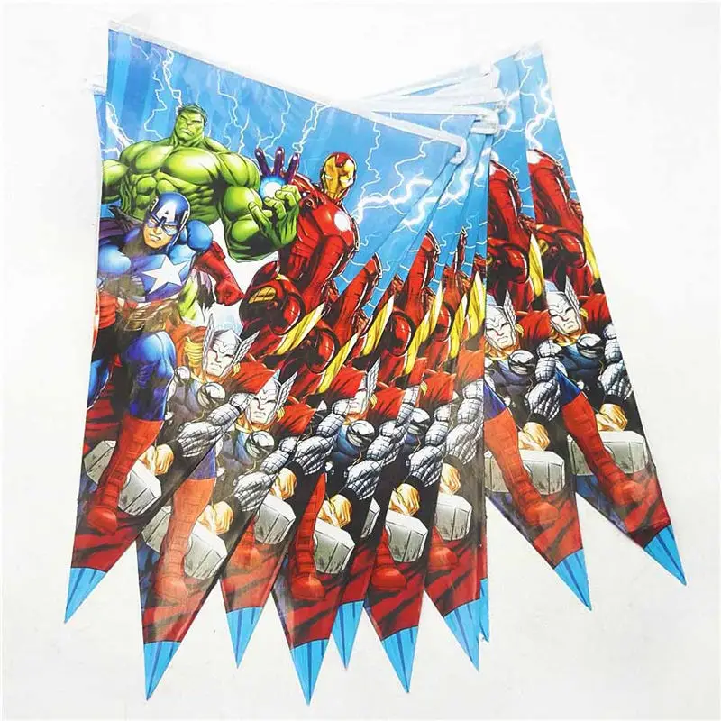 Flag 1pcs С супер героями, Мстители, украшения, товары для вечеринки одноразовая скатерть чашки тарелки соломенная шляпа для маленьких мальчиков на день рождения, подарки, набор - Цвет: Flag 1pcs