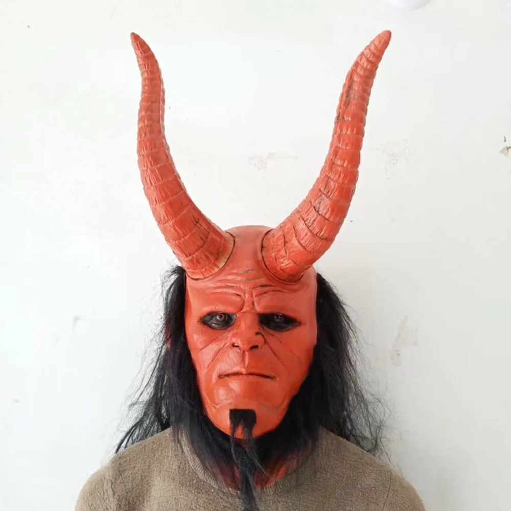 Черная маска Hellboy Hell boy с капюшоном красная на Хэллоуин косплей страшная