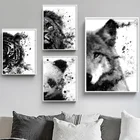 Панда, волк, Лев, тигр, Картина на холсте, скандинавские постеры и принты, черно-белые настенные картинки для гостиной, домашнего декора