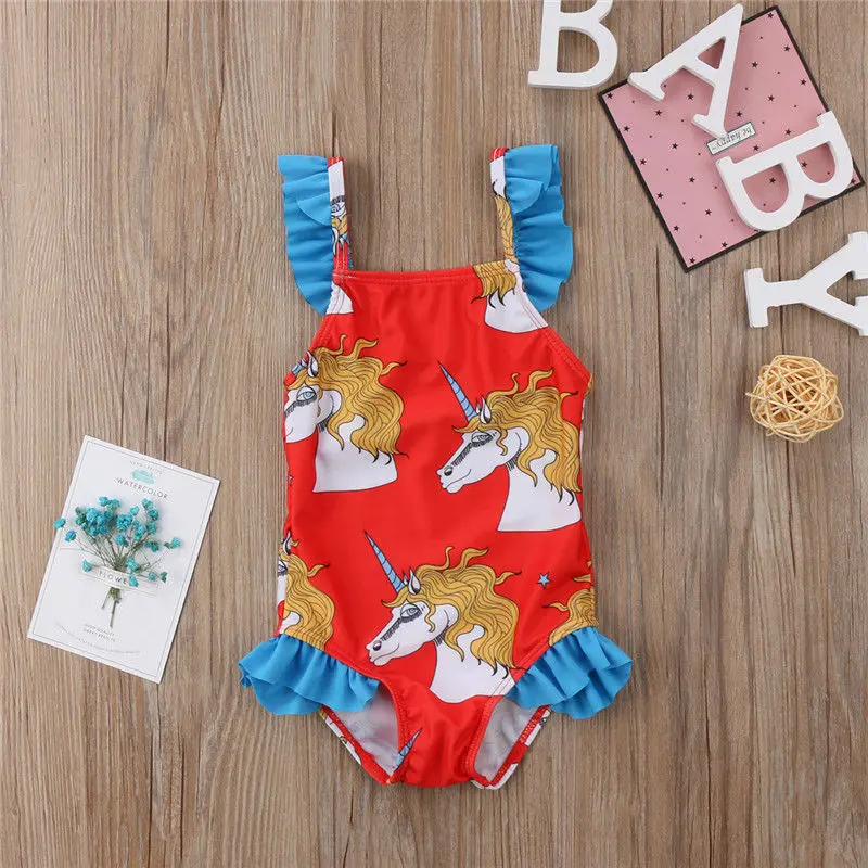 Brand New 2018 Newest Arrivals Newborn Girl Cute Unicorn Animal Print Swimwear Lucky Child Swimsuit Bikini Lovely Tankini |