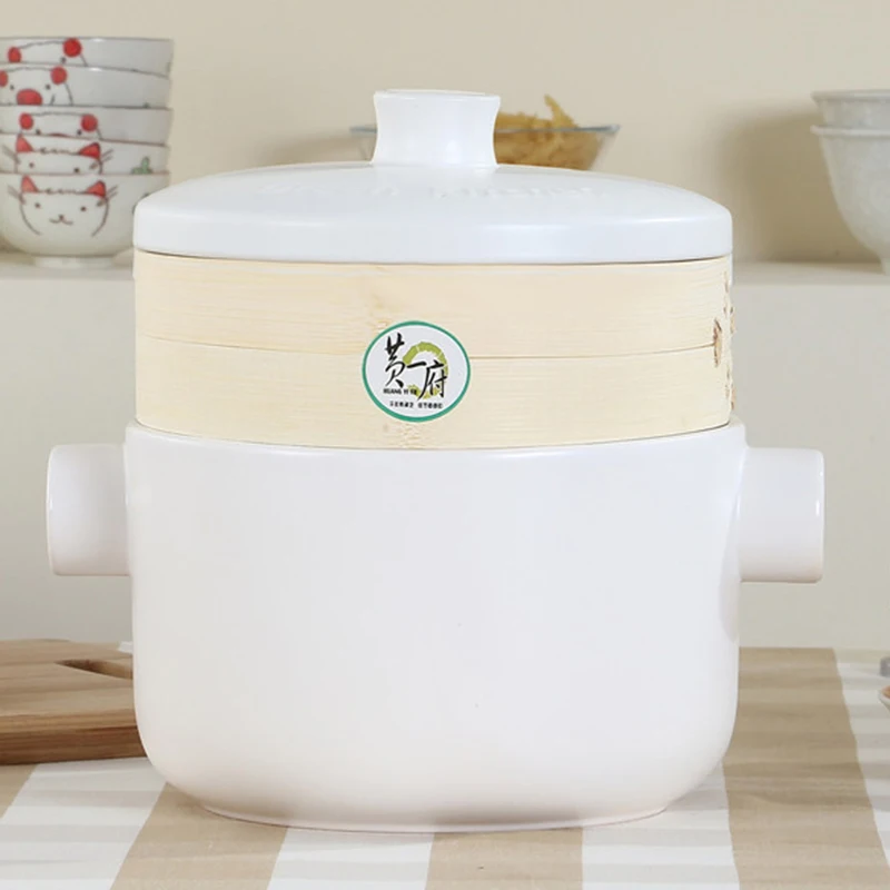 Термостойкая керамическая кастрюля с бамбуковой клеткой 2 5 л|ceramic casserole|covered
