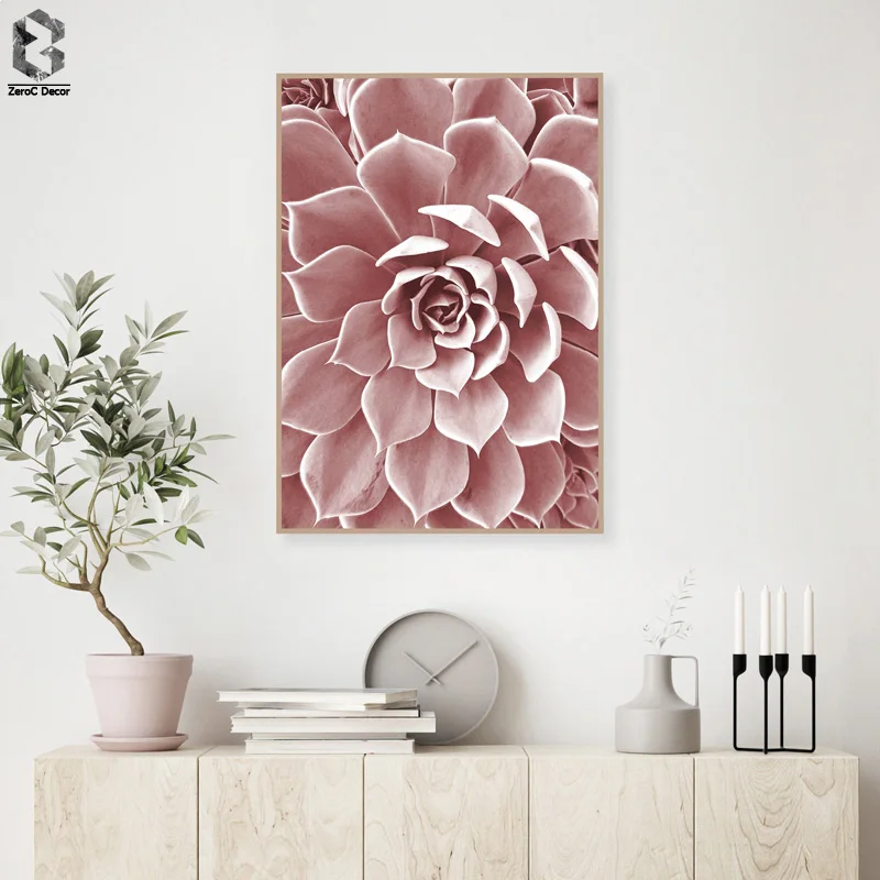 

Blush Pink Flower Canvas Poster Nordic Style Cactus Floral Wall Art Print Painting Decoration Picture Scandinavian Home Decor