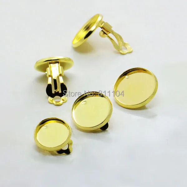 Пустая основа для сережек золотого цвета с круглой рамкой 12 мм кабошона зажимы
