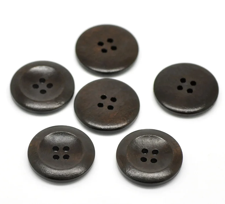 Wholesale 50PCs Dark Brown 4 Holes Round Wood Sewing Buttons 25mm(1&quot)Dia. Free Shipping|button socket|wood jewelry display casebutton speaker |
