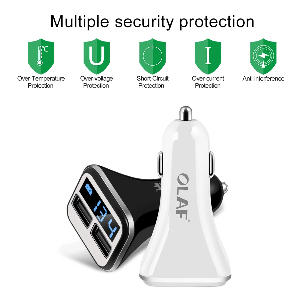 OLAF Dual USB Автомобильное зарядное устройство с умным светодиодный дисплеем для мобильного телефона автомобильное зарядное устройство адаптер зарядное устройство для телефона 4.8A для Apple для Android и т. Д