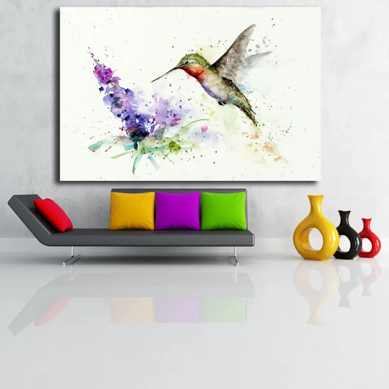 Hummingbird бабочка буш акварельные настенные художественные Холст Плакаты печать