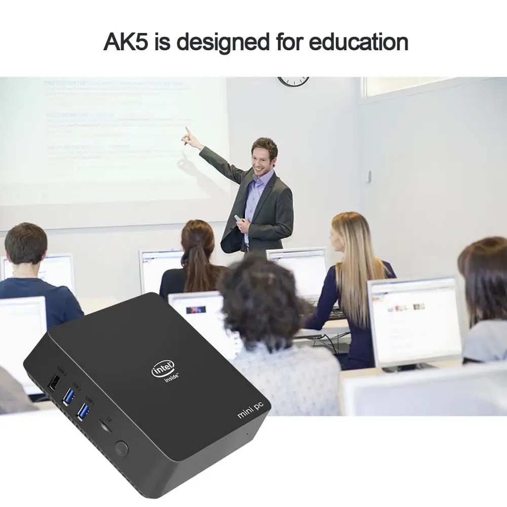 Мини ПК AK5 с двумя экранами Intel Apoll Lake J3455 Win10 4 Гб ОЗУ 64 ПЗУ 2 * USB 3 0 WIFI G/5G BT|Мини ПК| |