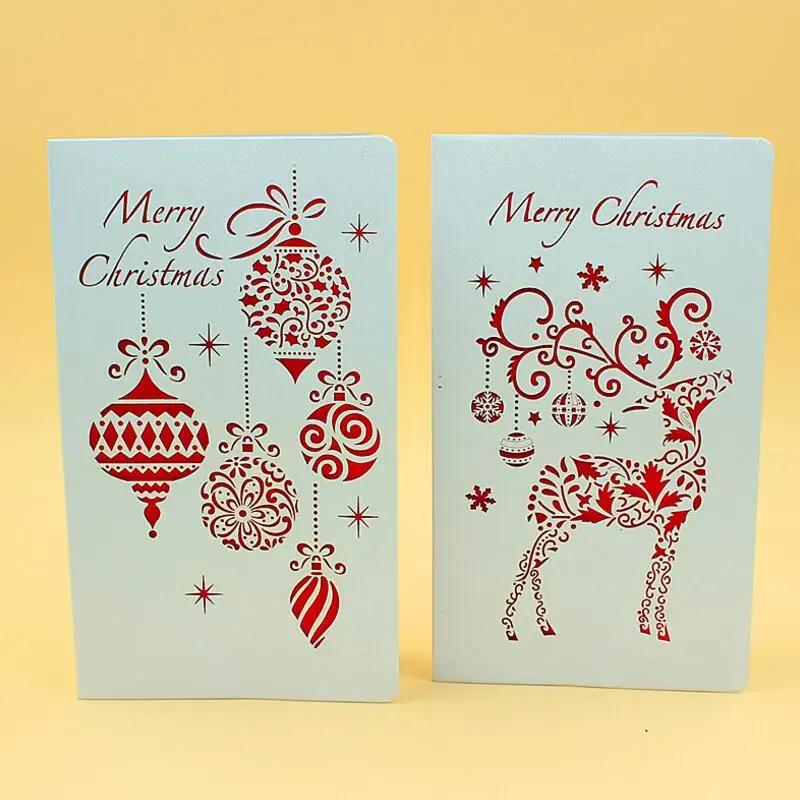 

6pcs/lot Hollow Carving Christmas Greeting Card Happy New Year Greeting Card Postcard Birthday Gift Message Cards