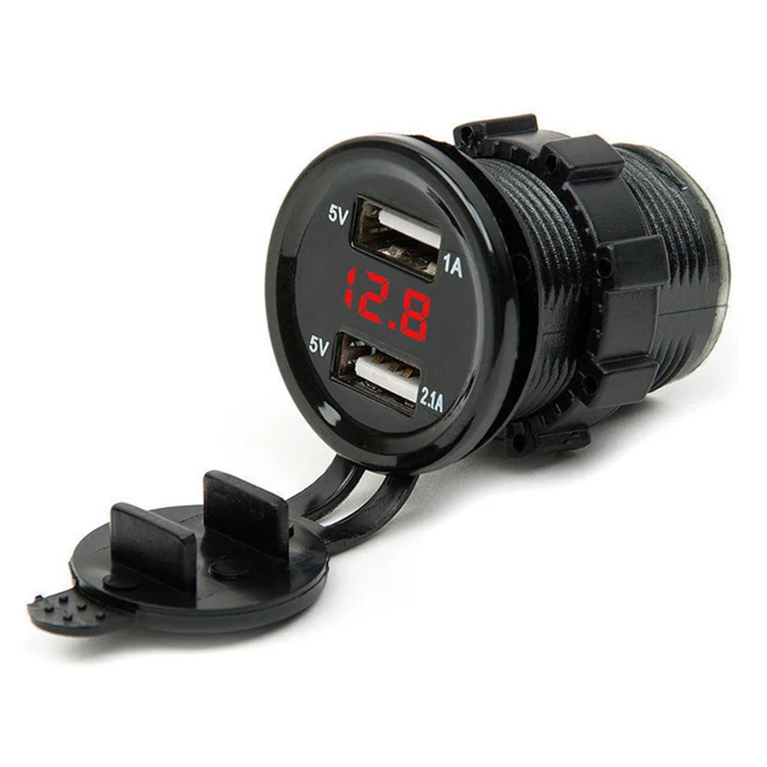 Powsro 12V-24V Dual USB Автомобильное зарядное устройство Автомобиль Мотоцикл
