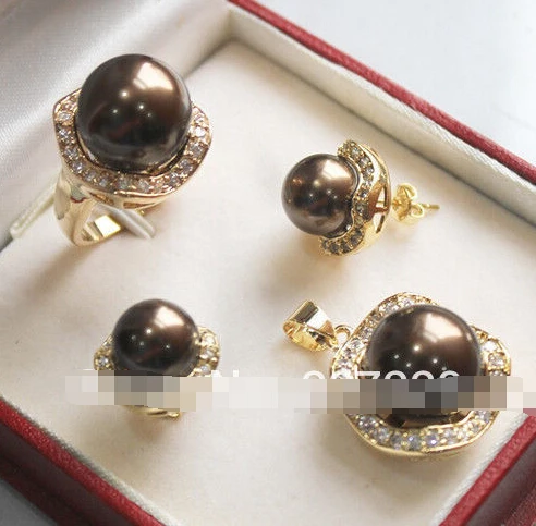 LL &ltОптовая цена Красивая шоколадная оболочка жемчужно-желтый ювелирный набор |