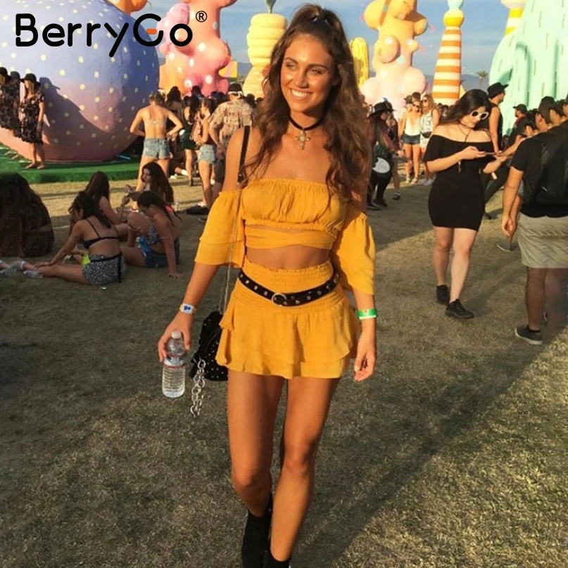 BerryGo оборками с открытыми плечами женщин соблазнительный комбинезон ромпер