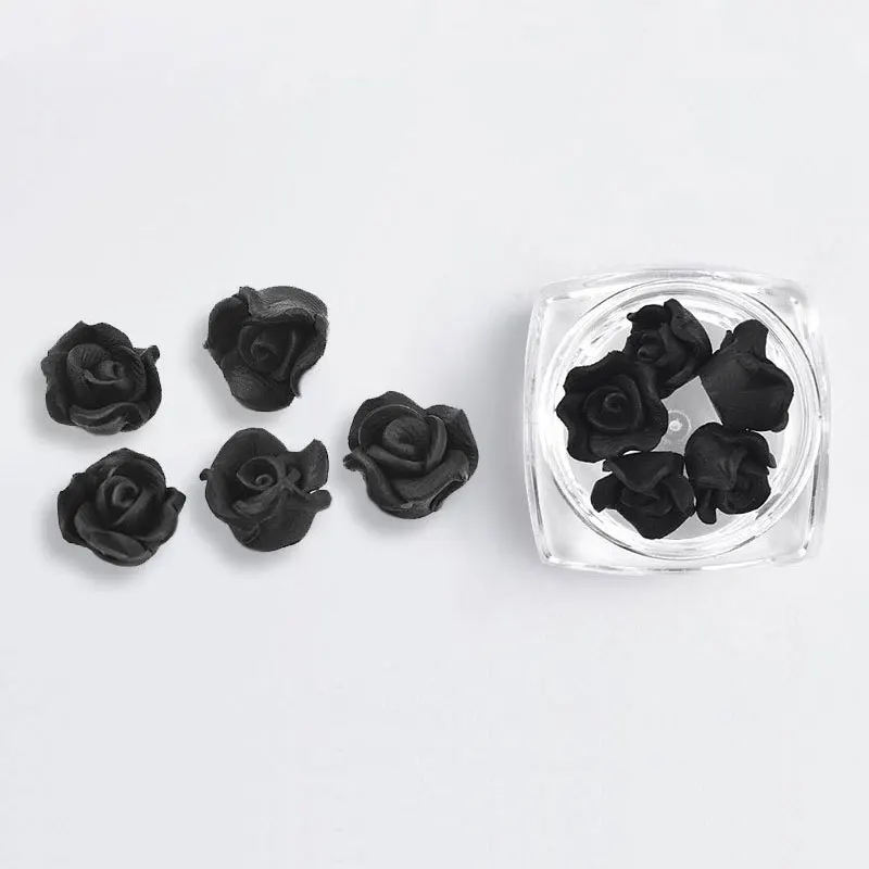 Black 5pcs 1 Box 5pcs Rose Flower Nail Art Stickers Black White Nails Tips 3D Petal Design Decorations Decal DIY Manicure Accessories Tools - Цвет: Black 5pcs