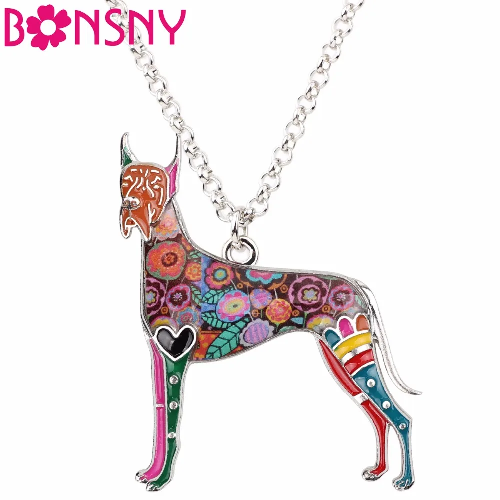 

Bonsny Statement Metal Alloy Enamel Great Dane Collar Necklace Chain Collar Pendant 2018 Fashion New Enamel Jewelry Women